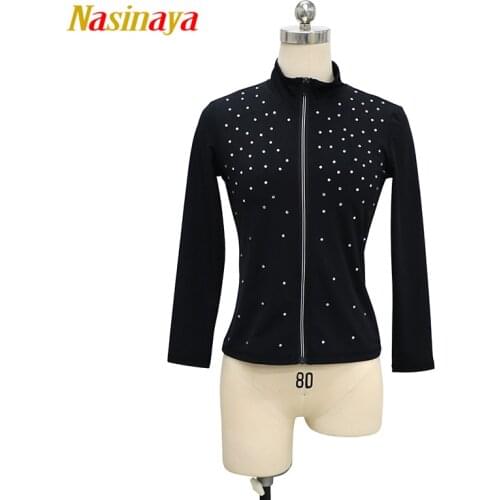 Figure Skating Jacket Zippered Tops for Girl Women Training Competition Patinaje Ice Skating Warm Fleece Gymnastics Black White