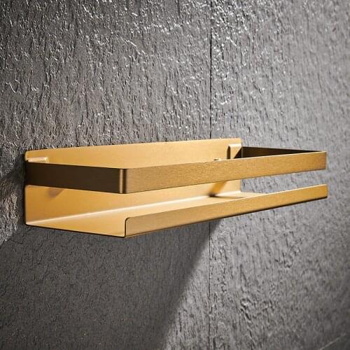 Matte Gold Black White Aluminum Bathroom Shampoo Cosmetic Shelves Kitchen Wall Mounted Toilet Shower Shelves Accessories