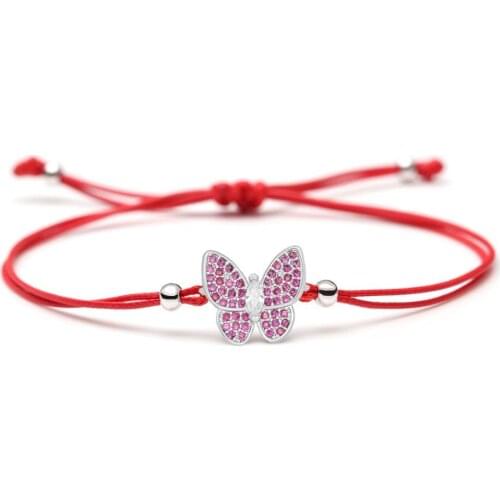 Copper Butterfly Purple CZ Crystal Braided Charm Bracelet Women Femme Pink Black Orange Red String Cute Animal Party Jewelry Her