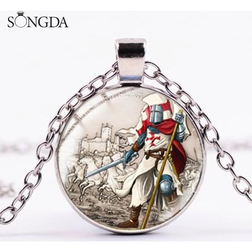 Punk Knights Templar Red Cross Necklace Medieval Signet Retro Crusade Solomons Freemason Symbol Pendant Jewelry for Men