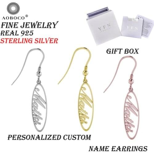 Custom AOBOCO Brand Fine Jewelry Personalized Oval Name Drop Earrings With Gift Box 925 Sterling Silver
