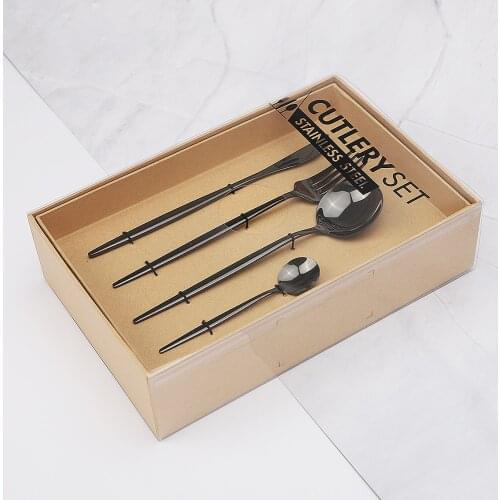 Bright Black Stainless Steel Tableware Sets Forks Spoons Knives Luxury Dinnerware Travel Cutlery Creative Flatware Dropshipping