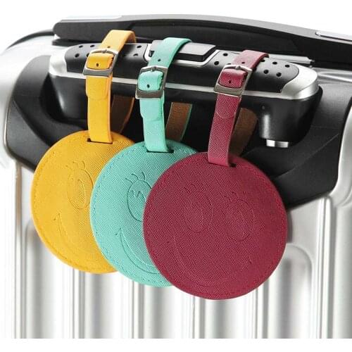 New Fashion Smiley PU Leather Round Luggage Tags Handbag Bag Pendant Suitcase Name ID Address Label Travel Accessories