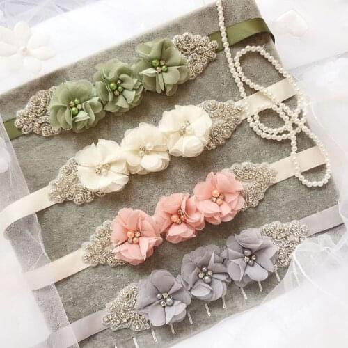 Solid Color Handmade Beads Flower Sash Boutique Oval Rhinestone Maternity Belt Bridesmaids Dress Waistband Anniversary Gifts