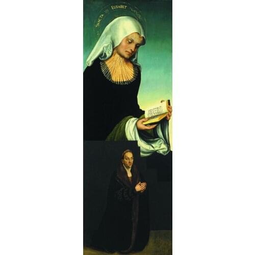 Wholesale painting # TOP ART # Lucas Cranach - Saint Elizabeth with Duke George of Saxony as Donor print oil painting 56" INCH