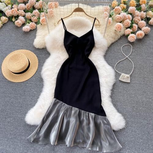 SINGREINY Women Korean Strap Dress Fashion Sexy Sleeveless Off Shoulder Party Dresses Summer Design Splice Elegant Mermaid Dress