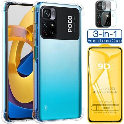 Little Poco F3 Case + Glass Fundas Capa For Xiaomi Pocophone f3 Case Silicone Transparent Airbag Shockproof Cases POCOF3 Poco X3 Pro NFC Pock M3 F2 Pro Back Bumper Protective Cover Pocophone F3 5G Phone Accessories