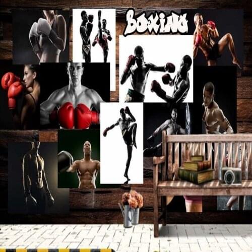 Drop Shipping Photo Wallpaper Custom HD Boxing Fitness Handsome Guy Beautiful Photo Background Wall Gym Mural Wallpaper