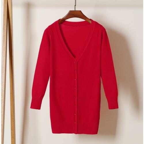 Queechalle 2020 Spring Autumn Long Cardigans Women V Neck Long Sleeve Knitted Sweater Coat Solid Single Breasted Open Stitch