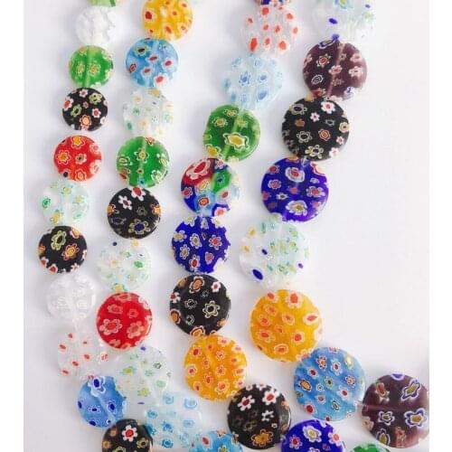Mixed Color Plum Blossom Glaze Thousand Flowers Geometric Round Flat Beads Handmade Beaded Small Pendant