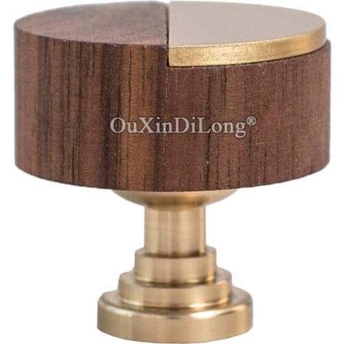 Designed 2PCS Brass+Walnut Round Furniture Handles Drawer Pulls Cupboard Wardrobe Kitchen Wine TV Cabinet Pulls Handles & Knobs