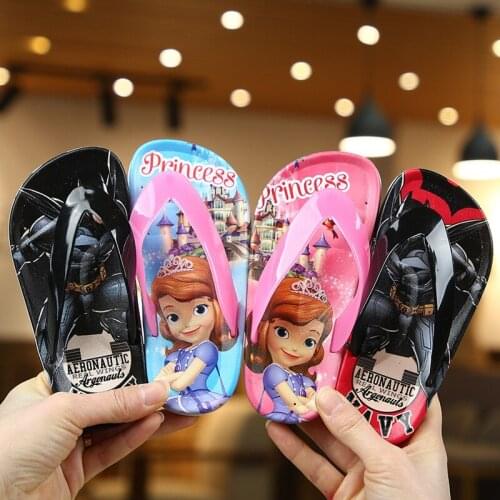 Kids Cartoon Slippers for Girls Boys Flip Flops 2020 Summer Beach Children Cork Sandals Barefoot Flats Sequins Shoes Slip-On