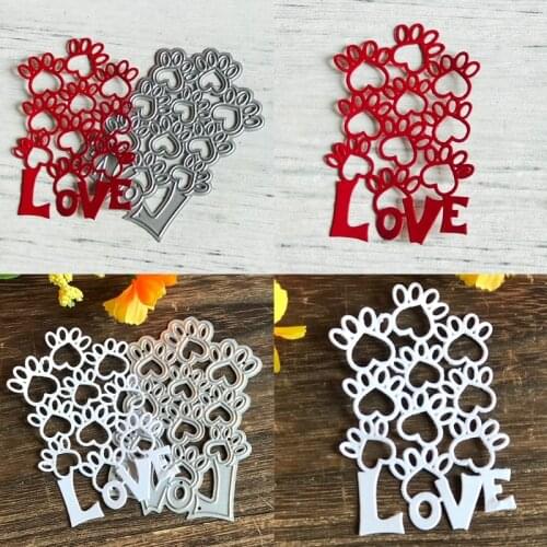 Love Dog Paw Metal Cutting Dies Stencil Scrapbooking DIY Album Stamp Paper Card Mold Embossing Decoration Craft