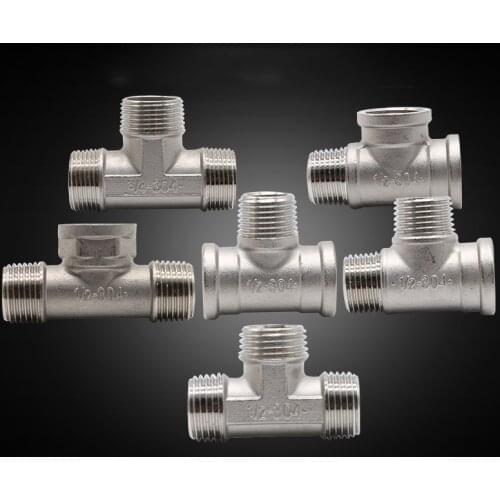 1/2" BSP Female Male Thread Tee Type 3 Three Way 201 Stainless Steel Pipe Fitting Connector Adapter Coupler