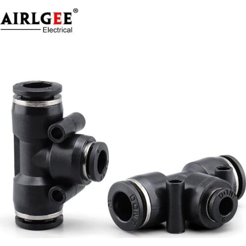 1Pcs Black PEG-4/6/8/10/12/14mm Tee Coupling Three Way Connector Piece Tube Quick Connect One Touch Air Fittings Pneumatic