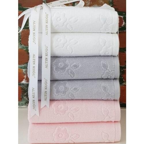 Turkish Pure 100 Cotton 6 Pcs 50x90 Cm Super Absorbent Towel Set Soft 2021 White Gray Pink East West Home Textile