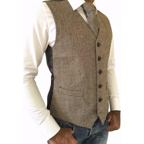 Tweed Vintage Rustic Wedding Vest MENS WOOL HERRINGBONE BROWN TWEED WAISTCOAT VEST Prom Vest for Man Custom Made