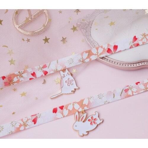 Japanese zephyr vintage cherry cat bunny choker pink cute personality neck band neck collar chain