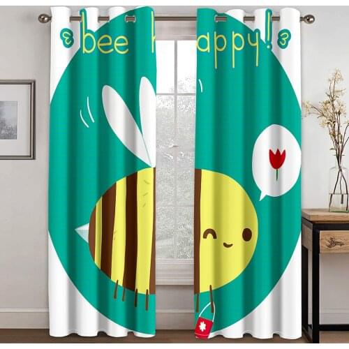 3D Cute Bee Simple Letter Pattern Blackout Curtain Set Hook, Suitable for Home Curtains In Living Room and Childrens Bedroom