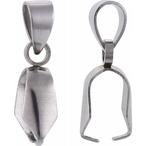 100pcs Stainless Steel Ice Pick Pinch Bails Necklace Pendant Clip Hooks for DIY Jewelry Making Accessories Findings 13x12x4.5mm