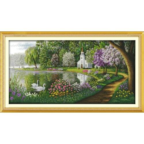 Green lake reflected color counted 11CT 14CT DIY kit Chinese wholesale Cross Stitch embroidery needlework Sets home decor