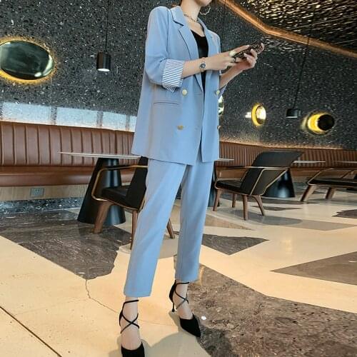 Plus Size Womens Summer Suit Pants 2-piece Suit 2021 Fashion Half-sleeved Chiffon Ladies Office Jacket Casual Trousers