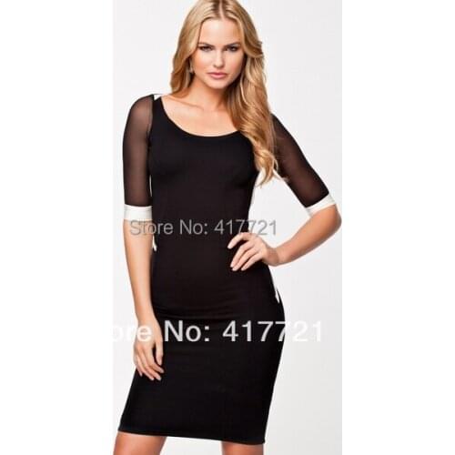 Half Long Sleeve Sexy Dress Cheap New Fashion M/L Size ML17973 Mesh White Black Patchwork Mini Dress Backless Women Club Dress