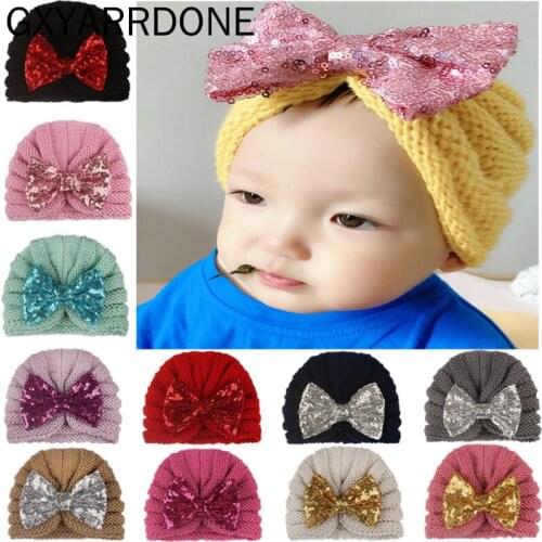 Winter Baby Hat for Girls Newborn Photography Props Shiny Bowknot Kids Beanie Cap Baby Girl Hat Fotografia Accessories 1 PC