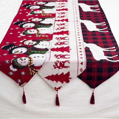 1PC Red Christmas Table Runner Pattern Cotton Linen European Embroidered Tapestry Santa Table Runners Decoration QA 258