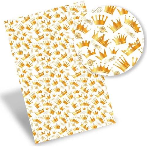Faux Leather Sheets Cartoon Crown Printed Vinyl Fabric Synthetic Leather Bows Making Material DIY Handbags 22*30cm/A4 0.8mm 1pc