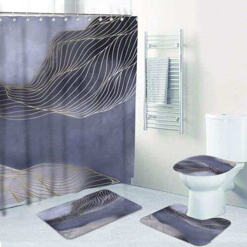 4 Piece Colorful Shower Curtain Sets Natural Marble Golden Texture With Non-Slip Bathroom Rug Toilet Lid Cover Bath Mat 12 Hooks