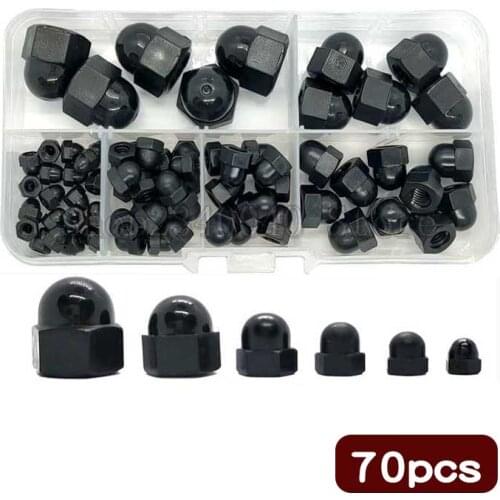 70pcs/set Black or White Plastic Hex Acorn Nuts M3 M4 M5 M6 M8 M10 Nylon Cap Nut Hex Head Dome Cap Nut Decorative Acorn Nut