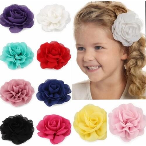 8.5cm Newborn Chiffon Petals Poppy Flower Hair Clips Rolled Rose Fabric Hair Flowers For Kids Girls Hair Accessories