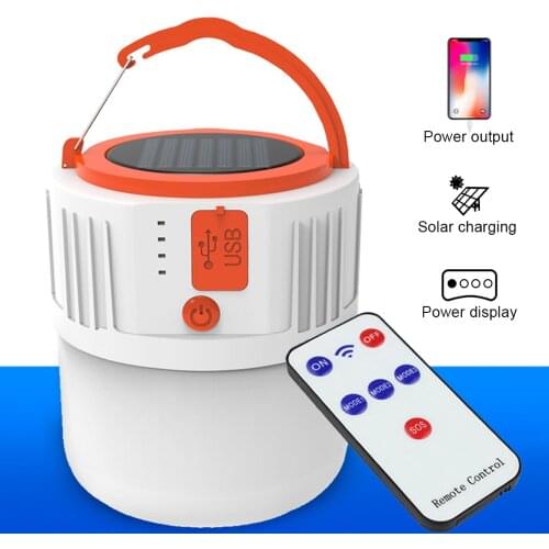 80W / 100W Solar Rechargeable Lamp Portable LED Camping Light IP65 Waterproof Lantern Outdoor Remote Control Tent Hiking Light