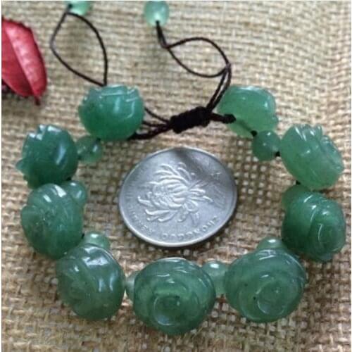 Natural Natural Green Pure Hand-made Circumference Can Be Adjusted Rose Flower Beads Bracelets Bangles Female Jewelry Present
