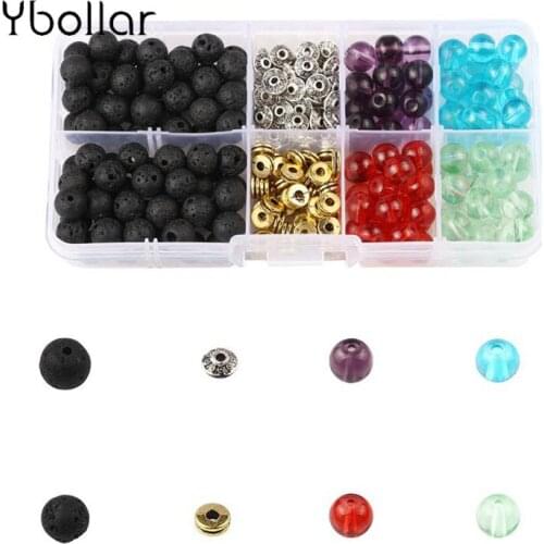 1 box 8mm Assorted Lava Stone Round Beads Alloy Spacer Beads Glass Beads for Necklace Bracelet Jewelry Making Findings
