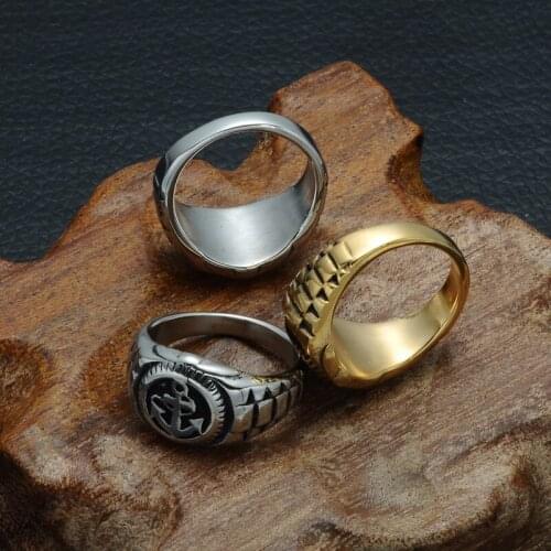 Mens Navy Anchor Nautical Sailor 316L Stainless Steel Biker Ring