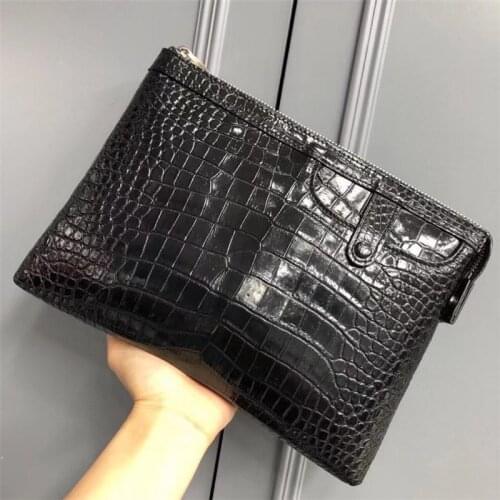 Exotic Genuine Alligator Belly Skin Zipper Closure Mens Phone Clutch Purse Authentic Crocodile Leather Male Large Wristlets Bag