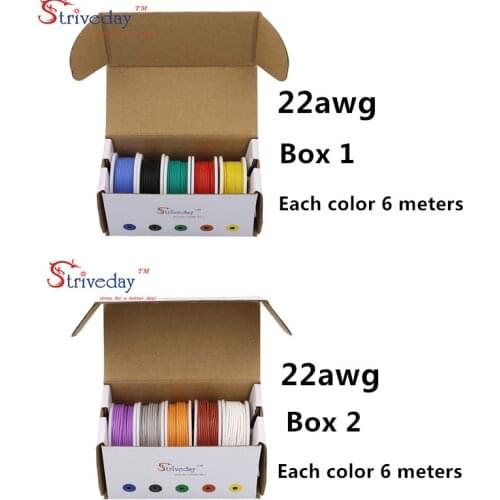 22AWG 60m Flexible Silicone Cable Wire 10 colors (box 1+box 2 Stranded Wire Kit) Electrical Wire Tinned Copper line DIY
