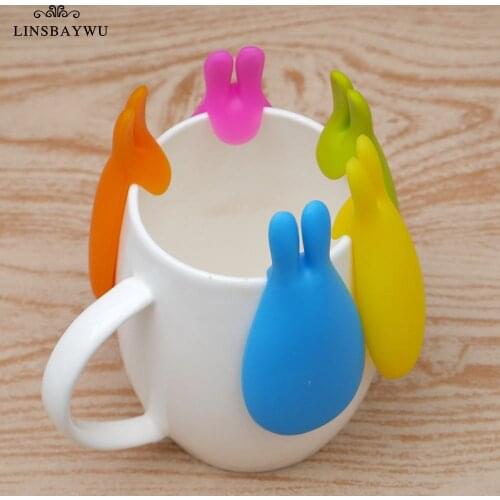 1PC Cute Rabbit Shape Tea Bag Holder Clip Cup Mug Tea Strainer Clips Party Decor Candy Colors Silicone Tea Infuser Clips Wholesa