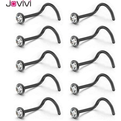 JOVIVI 10pcs Stainless Steel 1.5mm/2mm/2.5mm/3mm Rhinestone 20G Nose Ring Studs Bone Nostril Pin L Shape Bar Piercing Jewelry