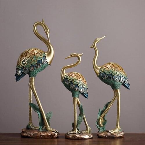 Chinese Hand Painted Fairy Crane Fengshui Resin Ornament Home Livingroom Table Figurines Crafts Office Desk Ornaments Decoration