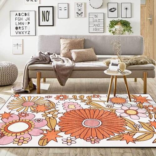 Japanese And Korean Style Carpets For Living Room Fashion Cute Orange Big Flower Decor Floor Mat Rugs For Bedroom Kids Room Rug
