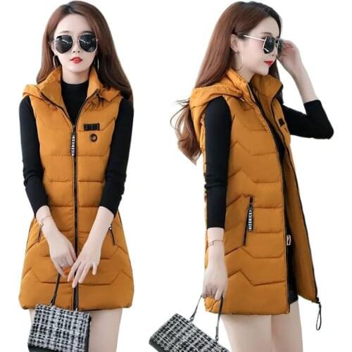 2021New Winter Jacket Women Parkas Hooded Mid-length Vest Coat Jackets Female Cotton Padded Parka Down Cotton Waistcoat Tops