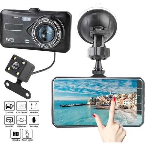 LEEPEE 4" HD 1080P Video Recorder Camera Auto DashCam Dual Lens G-sensor WDR Dash Cam Car DVR Touch Screen
