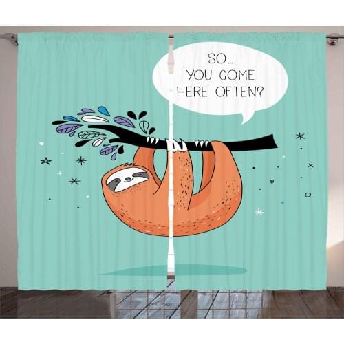 Sloth Curtains Lazy Animal Says You Come Here Often Satin Fabric Drapes for Living Room Bedroom 2 Panel Window Set