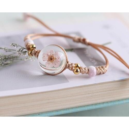 Fashion National Style Immortal Dry Flower Ceramic Jewelry Elegant Womens Bracelet Stretch Adjustable Bracelet Girls Gift