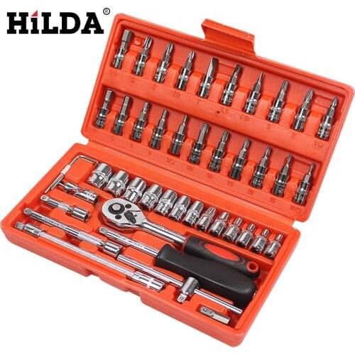 HILDA 46 pcs Car Repair Tool Sets Combination Tool Wrench Set Batch Head Ratchet Pawl Socket Spanner Screwdriver socket set