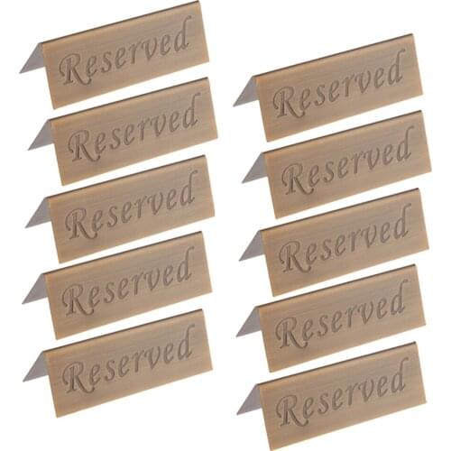 Set of 10 Table Tent Sign RESERVED - Stainless Steel, 12cm x 4cm