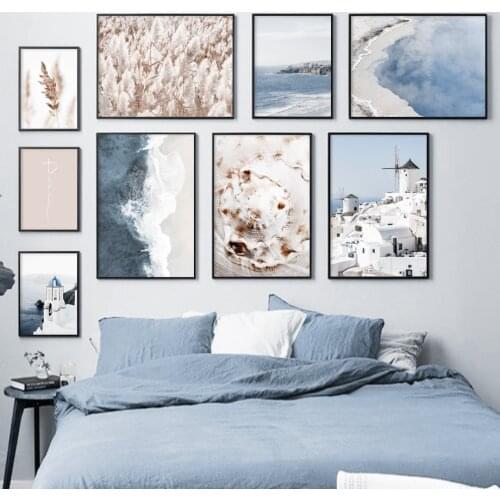 Santorini Seascape Beach Conch Bell Tower Wall Art Canvas Painting Nordic Posters And Prints Wall Pictures For Living Room Decor